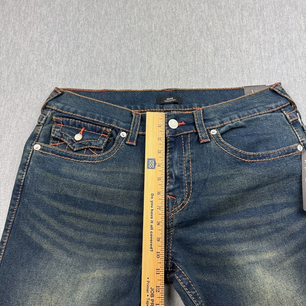True Religion Jeans Mens 34X33 Blue Geno Big T Flap Pocket Slim Stretch Pant NWT